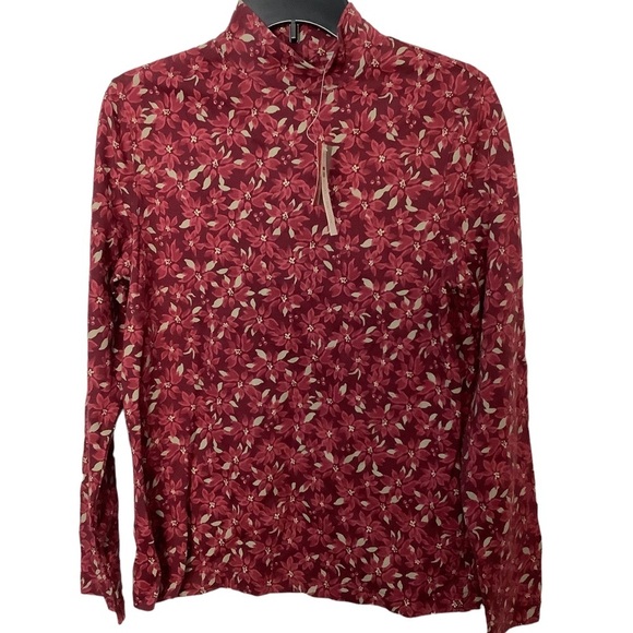 Croft & Barrow Medium 8 - 10 Mockneck Shirt Flowers Wine Tan Long Sleeve NWT - Picture 2 of 9